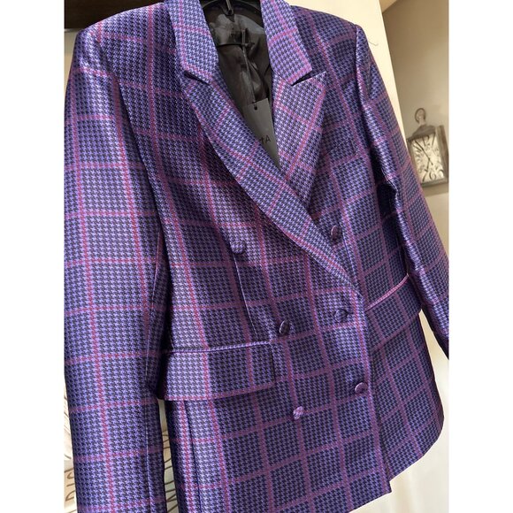 RTA Clark Oversized Double Breasted Houndstooth Blazer Purple Womens Size S - Picture 7 of 11